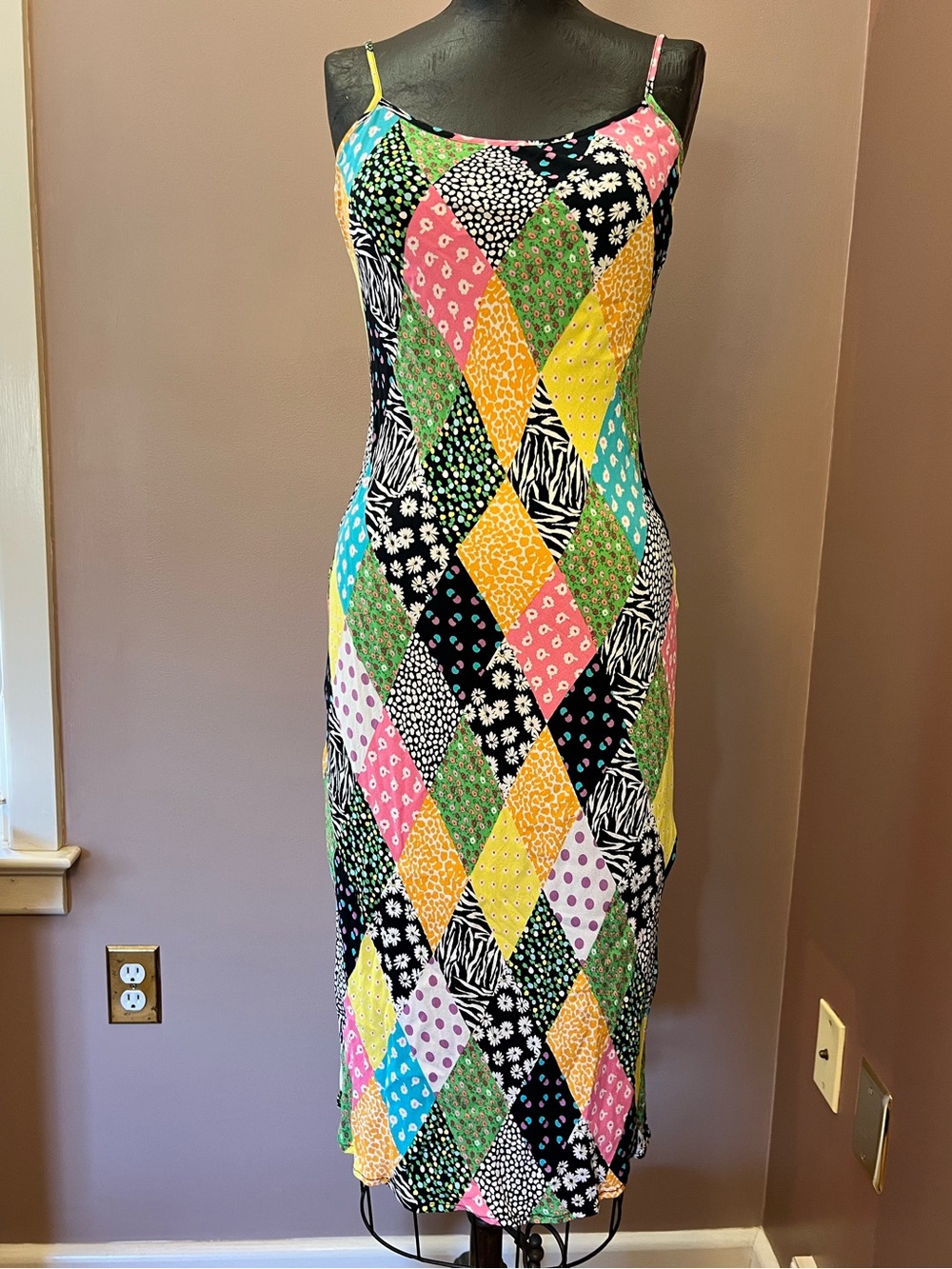 RIXO for Target Mixed Pattern Patchwork Slim Fitted Midi Dress XS